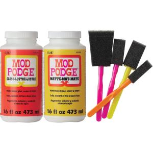 imageMod Podge Complete Decoupage KitTwo 16oz Bottles Waterbase SealerGlue Matte Gloss Finish with 4pk Foam Brush Set ClearClassic Mod Podge Brushes