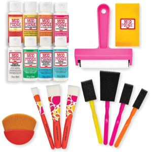 imageMod Podge Essential Decoupage Kit Featuring 8 Formulas and 10 Tools Perfect for DIY Arts and Crafts Projects Assorted